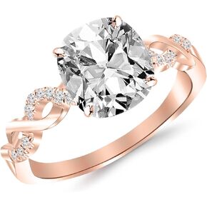 GIA Certified 0.63 Carat Cushion Cut/Shape 14K White Gold Twisting Infinity Gold and Diamond Split Shank Pave Set Diamond Engagement Ring 4 Prong with a 0.50 Carat, G Color, VS2 Clarity Center Stone