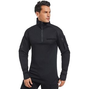 Men’s Tactical Military Shirt 1/4 Zip Long Sleeve Slim Fit Military Combat Shirt with Pockets