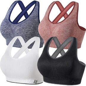 FITTIN Sports Bras for Women Padded: Seamless Cross Back Bras Pack for Workout Yoga
