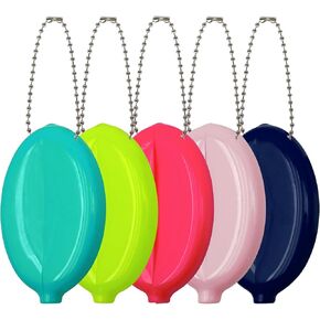 DEEZOMO 3 Pieces Rubber Coin Purse, 2 x 3 Inches Oval Squeeze Coin Holders With Chain for Women Men Travel (Max Black/Blue/Red 3 Pack)