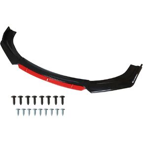 WFLNHB Universal Front Bumper Lip 4 Pieces Kits Spoiler Splitter 2 Layer Lip Glossy Black with Red Tongue