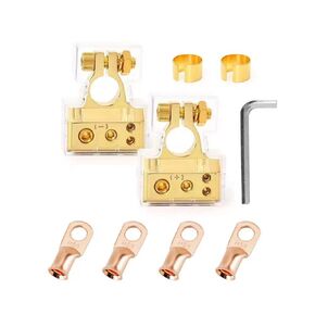 Battery Terminal Connectors and 2 AWG 3/8" Stud (4 pcs.) Wire Lugs kit, 1 Pair 0/2/4/8/10 Gauge Negative Positive Battery Terminals with Spacer Shims and Covers, for Car Boat Marine Motorcycle Truck