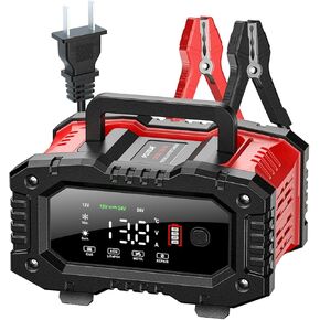 FOXSUR Portable Smart Car Battery Charger for 12 Volt 20A / 24V 10A Motorcycle Truck Lawn Mower Lead Acid AGM Gel LiFePo4 Batteries Tender Automotive Fast Pulse Repair Trickle Chargers Maintainer