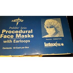 Medline Basic Procedure Face Mask with Ear Loops, ASTM, Level 1, Blue, Box of 50