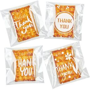 Jutieuo 300pcs Self Adhesive Thank You Cookie Bags, 4x4 Inch Small Clear Cellophane Bags Individual Treat Bags for Packaging, Party Favor, Bake Sale, Gift Giving