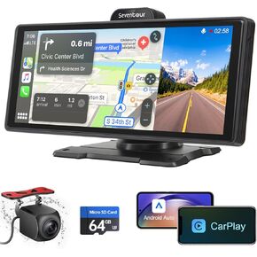 ستيريو سيارة Carplay لاسلكي محمول مع كاميرا داش 4K، Apple CarPlay وAndroid Auto للسيارة، شاشة HD IPS Carplay مقاس 10.26 بوصة للسيارة، كاميرا احتياطية (1080 بكسل)/بلوتوث/AUX/FM، الملاحة، أجهزة استقبال صوت السيارة in Kuwait