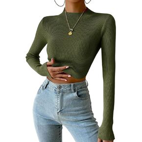 Lueluoye Women's Long Sleeve Crop Top Slim Fit Mock Neck Fall Cropped Sweater Ribbed Knit Basic Crop Top