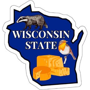 Wisconsin State Sticker Weatherproof Vintage Decal Vinyl Small Waterproof for Water Bottle Mug Passport Book Scrapbook Notebook Laptop Tumbler Skateboard Computer Phone Size 4" Funny Gift