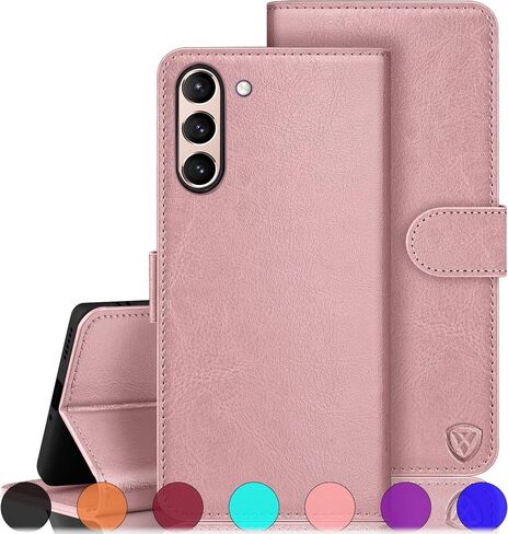 حافظة XcaseBar لهاتف Samsung Galaxy S21 FE 5G مع 【RFID Blocking】 حامل بطاقة الائتمان، حافظة هاتف من جلد البولي يوريثان قابلة للطي، غطاء واقٍ مقاوم للصدمات للنساء والرجال لهاتف Samsung S21FE، ذهبي وردي in Saudi Arabia