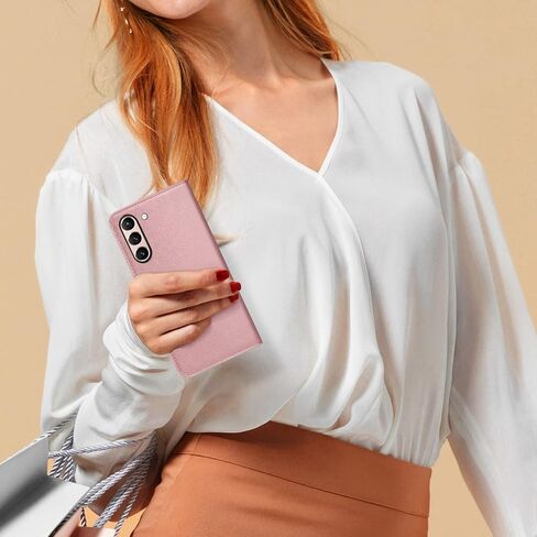 حافظة XcaseBar لهاتف Samsung Galaxy S21 FE 5G مع 【RFID Blocking】 حامل بطاقة الائتمان، حافظة هاتف من جلد البولي يوريثان قابلة للطي، غطاء واقٍ مقاوم للصدمات للنساء والرجال لهاتف Samsung S21FE، ذهبي وردي in Saudi Arabia