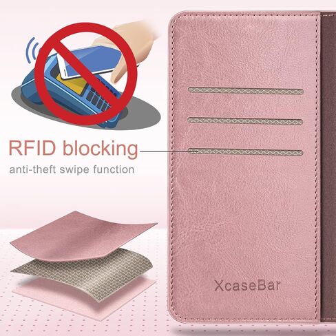 حافظة XcaseBar لهاتف Samsung Galaxy S21 FE 5G مع 【RFID Blocking】 حامل بطاقة الائتمان، حافظة هاتف من جلد البولي يوريثان قابلة للطي، غطاء واقٍ مقاوم للصدمات للنساء والرجال لهاتف Samsung S21FE، ذهبي وردي in Saudi Arabia