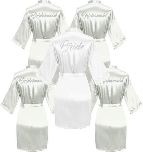 5 Pcs Bride & Bridesmaid Satin Robe, Silky Kimono Bridal Wedding Party Robes Sleepwear in Saudi Arabia