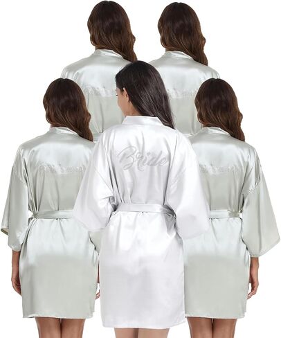 5 Pcs Bride & Bridesmaid Satin Robe, Silky Kimono Bridal Wedding Party Robes Sleepwear in Saudi Arabia