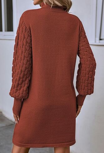 Sovoyontee Women's 2023 Fall Long Sleeve Mock Neck Sweater Dress Casual Loose Ribbed Knit Mini Short Pullover Dresses in Kuwait