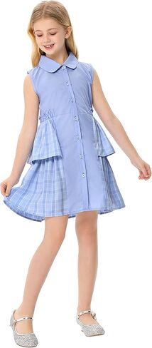 Little Girls Turn Down Collar Dresses Stitching Plaid Shirtdress Swing Ruffle Dress for 3-12 Years in Saudi Arabia