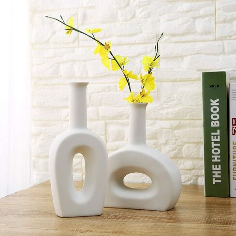 Anding White Vase Ceramics - Modern Vases -Flower vase Gifts for Friends and Family, Wedding, Desktop Center Vase, Perfect Home Decoration Vase (Large) in Kuwait