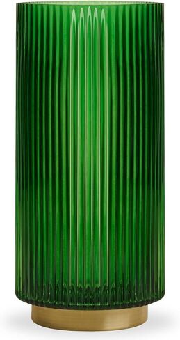 Torre & Tagus Adele Emerald Green Glass Vase with Gold Metal Base - Premium Clear Glass Cylinder Vase for Decor & Ribbed Glass Vase for Flowers, Emerald Green and Gold Decor for Table Centerpiece in Saudi Arabia