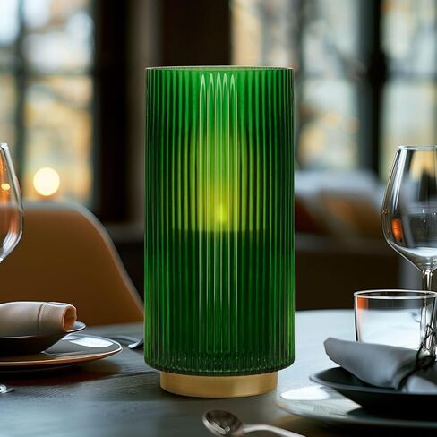 Torre & Tagus Adele Emerald Green Glass Vase with Gold Metal Base - Premium Clear Glass Cylinder Vase for Decor & Ribbed Glass Vase for Flowers, Emerald Green and Gold Decor for Table Centerpiece in Saudi Arabia