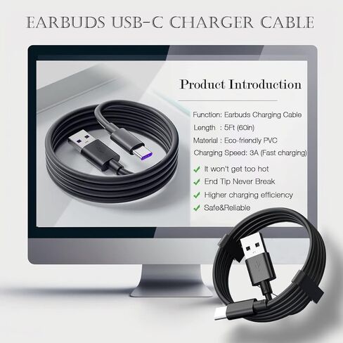 Charger Cable Compatible with OontZ Angle 3 Ultra Dual(4th Generation), OontZ Angle 3 (4th Generation), OontZ Pr Bluetooth Speakers, Portable Stereo Bluetooth Speaker USB C Charging Cable (5FT)… in Kuwait