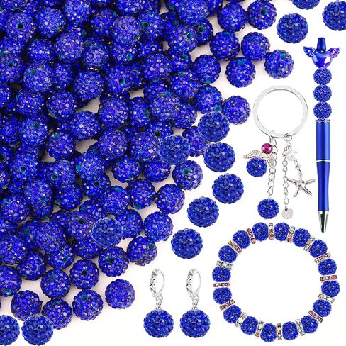 CZWZ 120PCS Rhinestone Beads 10mm Shamballa Disco Large Diomand Beads Sparkly Glitter Blue Crystal Beads Baseball Necklace Beads for Pens Maklng Bulk Jewelry Bracelet Making DIY Decoration-Aquamarine in Saudi Arabia