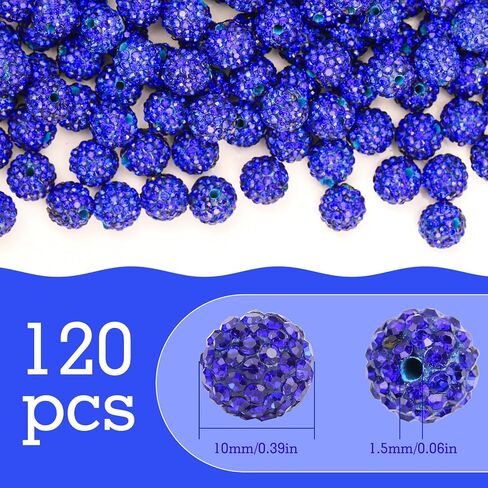 CZWZ 120PCS Rhinestone Beads 10mm Shamballa Disco Large Diomand Beads Sparkly Glitter Blue Crystal Beads Baseball Necklace Beads for Pens Maklng Bulk Jewelry Bracelet Making DIY Decoration-Aquamarine in Saudi Arabia