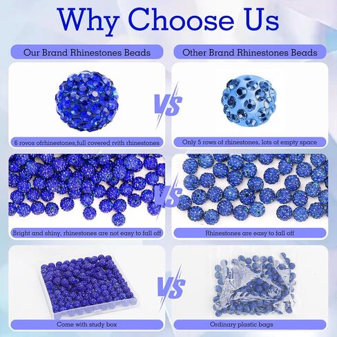 CZWZ 120PCS Rhinestone Beads 10mm Shamballa Disco Large Diomand Beads Sparkly Glitter Blue Crystal Beads Baseball Necklace Beads for Pens Maklng Bulk Jewelry Bracelet Making DIY Decoration-Aquamarine in Saudi Arabia