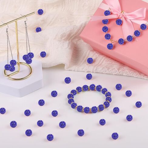 CZWZ 120PCS Rhinestone Beads 10mm Shamballa Disco Large Diomand Beads Sparkly Glitter Blue Crystal Beads Baseball Necklace Beads for Pens Maklng Bulk Jewelry Bracelet Making DIY Decoration-Aquamarine in Saudi Arabia