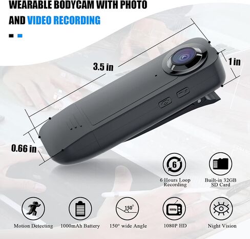 Mini Camera, 32GB Memory Card Ture 1080P Spy Nanny Body Camera with Photo and Video Record, Portable Pocket Hidden BodyCam with Night Vision 1000mAh in Saudi Arabia
