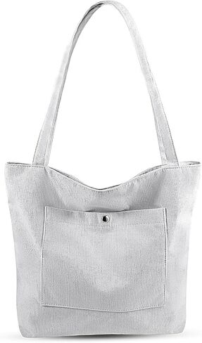 Corduroy Tote Bag for Women, Large Capacity, Adjustable Shoulder Strap, Main Zippered Pocket in Saudi Arabia