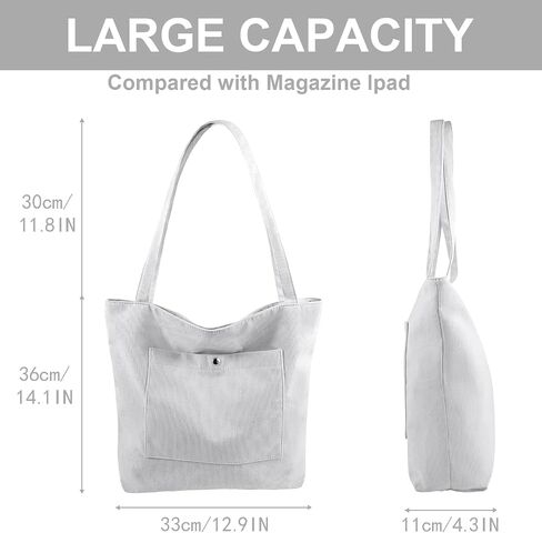 Corduroy Tote Bag for Women, Large Capacity, Adjustable Shoulder Strap, Main Zippered Pocket in Saudi Arabia