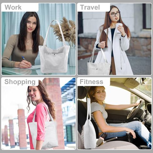 Corduroy Tote Bag for Women, Large Capacity, Adjustable Shoulder Strap, Main Zippered Pocket in Saudi Arabia