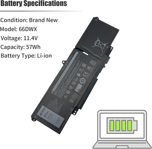 57Wh 66DWX Laptop Battery Compatible with Dell Latitude 7340 7350 7440 7450 7640 7650 Series Notebook 00HYH8 0HYH8 086D0Y 86D0Y 0CTJJ6 CTJJ6 0JNYT4 JNYT4 WW8N8 0047T0 047T0 0V0W55 V0W55 FH97R in Kuwait