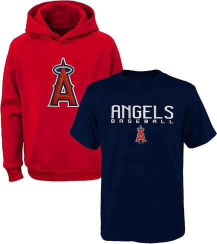 MLB Youth 8-20 Polyester Performance Primary Logo Pullover Sweatshirt Hoodie & T-Shirt 2 Pack Set (14-16, Los Angeles Angels) in Saudi Arabia