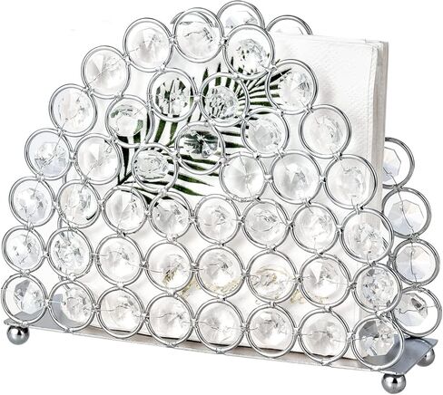 Feyarl كريستال مناديل حامل مناديل الوجه منديل ورقي حامل رسائل رسائل بطاقات حامل منظم حالة الوقوف لإعداد طاولة العشاء مضمد مكتب ديكو المنزل (فضي) in Kuwait