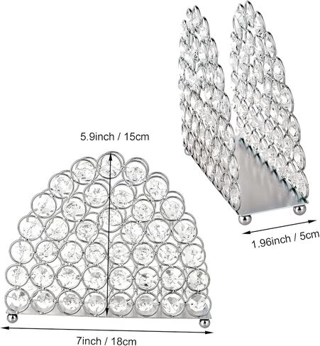 Feyarl كريستال مناديل حامل مناديل الوجه منديل ورقي حامل رسائل رسائل بطاقات حامل منظم حالة الوقوف لإعداد طاولة العشاء مضمد مكتب ديكو المنزل (فضي) in Kuwait