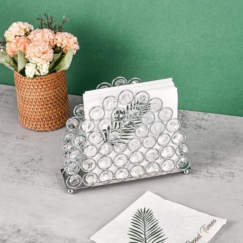 Feyarl كريستال مناديل حامل مناديل الوجه منديل ورقي حامل رسائل رسائل بطاقات حامل منظم حالة الوقوف لإعداد طاولة العشاء مضمد مكتب ديكو المنزل (فضي) in Kuwait