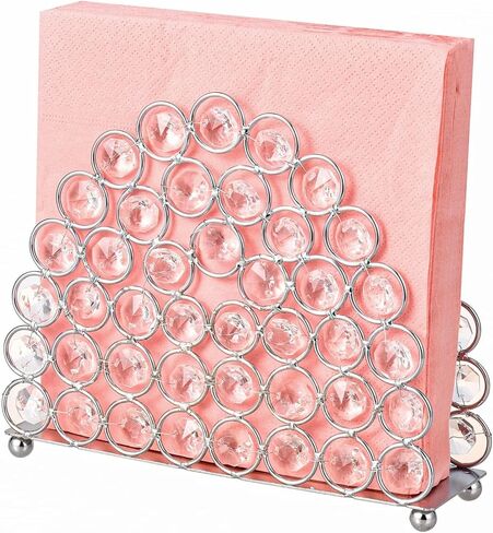 Feyarl كريستال مناديل حامل مناديل الوجه منديل ورقي حامل رسائل رسائل بطاقات حامل منظم حالة الوقوف لإعداد طاولة العشاء مضمد مكتب ديكو المنزل (فضي) in Kuwait