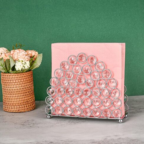 Feyarl كريستال مناديل حامل مناديل الوجه منديل ورقي حامل رسائل رسائل بطاقات حامل منظم حالة الوقوف لإعداد طاولة العشاء مضمد مكتب ديكو المنزل (فضي) in Kuwait