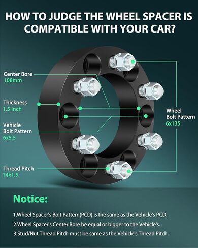 SCITOO 4Pcs 6x5.5 to 6x135 Wheel Adapters 1.5 inch Bore 108mm Studs 14x1.5 6 Lug Wheel Spacers No Hubcentric Fit for Ram 1500 2019-2023,for GMC Yukon XL 2015-2023,for GMC Yukon 1992-2023 in Saudi Arabia