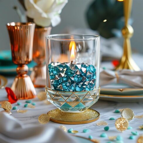 3000 قطعة من الماس الأكريليك المبعثر 0.315 بوصة من الأحجار الكريمة المزيفة، قصاصات من الأحجار الكريمة لتزيين طاولة حفلات الزفاف، حامل فرشاة المكياج، حشو مزهرية، ديكور ألماس الزفاف، أزرق مخضر مع ظهر فضي in Kuwait