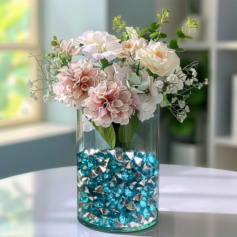 3000 قطعة من الماس الأكريليك المبعثر 0.315 بوصة من الأحجار الكريمة المزيفة، قصاصات من الأحجار الكريمة لتزيين طاولة حفلات الزفاف، حامل فرشاة المكياج، حشو مزهرية، ديكور ألماس الزفاف، أزرق مخضر مع ظهر فضي in Kuwait