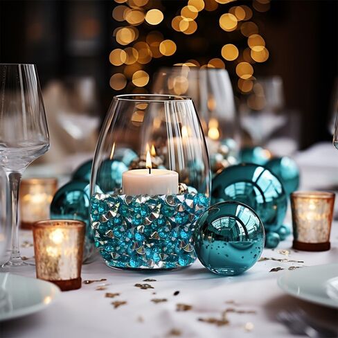 3000 قطعة من الماس الأكريليك المبعثر 0.315 بوصة من الأحجار الكريمة المزيفة، قصاصات من الأحجار الكريمة لتزيين طاولة حفلات الزفاف، حامل فرشاة المكياج، حشو مزهرية، ديكور ألماس الزفاف، أزرق مخضر مع ظهر فضي in Kuwait