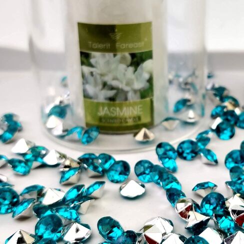3000 قطعة من الماس الأكريليك المبعثر 0.315 بوصة من الأحجار الكريمة المزيفة، قصاصات من الأحجار الكريمة لتزيين طاولة حفلات الزفاف، حامل فرشاة المكياج، حشو مزهرية، ديكور ألماس الزفاف، أزرق مخضر مع ظهر فضي in Kuwait