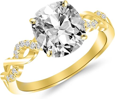 GIA معتمد 0.63 قيراط قطع / شكل وسادة من الذهب الأبيض عيار 14 قيراط ملتوي من الذهب والماس سبليت شانك تمهيد مجموعة خاتم خطوبة ألماس 4 شقوق مع 0.50 قيراط، لون G، حجر مركز الوضوح VS2 in Kuwait