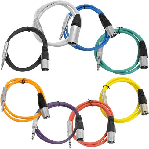 الصوت الزلزالي - SATRXL-M2-Multi - 8 حزم من 2 قدم متعدد الألوان XLR ذكر إلى 1/4 بوصة كابلات تصحيح TRS 2 بوصة Pro Audio Balanced XLR-M إلى 1/4 بوصة أسلاك تصحيح DJ in Saudi Arabia