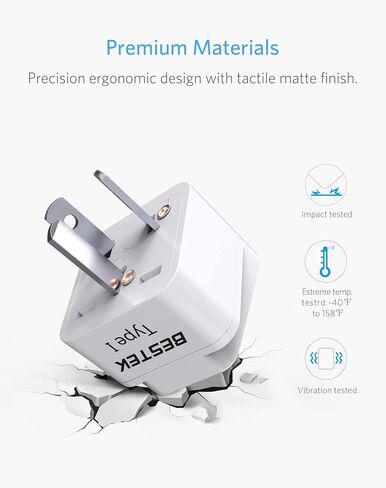 BESTEK Japan Travel Plug Adapter, Grounded Universal Type A Plug Adapter JP to US Adapter - Ultra Compact for US, Japan, China Phones, Laptops, Camera Chargers and More, 3 Pack in Kuwait