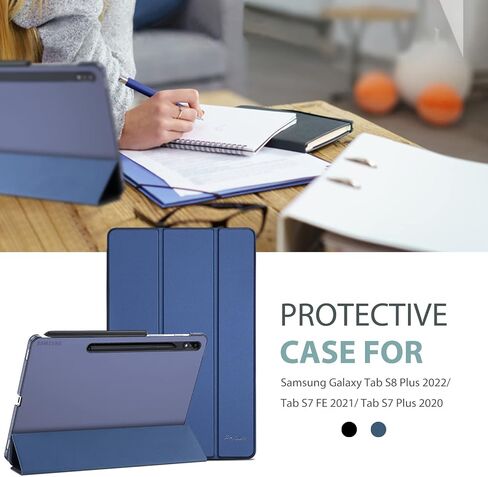 غطاء ProCase لجهاز Galaxy Tab S8 Plus 2022/ Tab S7 FE 2021/ Tab S7 Plus 2020 مقاس 12.4 بوصة، جراب واقٍ نحيف قابل للطي وغطاء خلفي ذكي لجهاز Galaxy Tab S8+ / S7 FE / S7+ مقاس 12.4 بوصة - أسود in Saudi Arabia