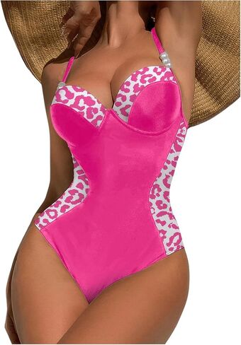 WDIRARA Women's Color Block Pearls Push Up One Piece Swimsuit Monokini Bathing Suit in Saudi Arabia