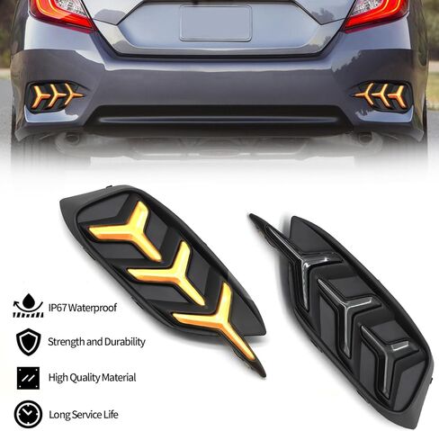 مصابيح ممتص الصدمات الخلفية LED مناسبة لسيارة Honda Civic 2016 2017 2018 2019 2020 2021 LX EX Touring Sedan، عدسات مدخنة Y عاكسة أضواء تشغيل الفرامل مصابيح إشارة الانعطاف المتتابعة in Saudi Arabia