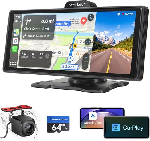 ستيريو سيارة Carplay لاسلكي محمول مع كاميرا داش 4K، Apple CarPlay وAndroid Auto للسيارة، شاشة HD IPS Carplay مقاس 10.26 بوصة للسيارة، كاميرا احتياطية (1080 بكسل)/بلوتوث/AUX/FM، الملاحة، أجهزة استقبال صوت السيارة in Saudi Arabia